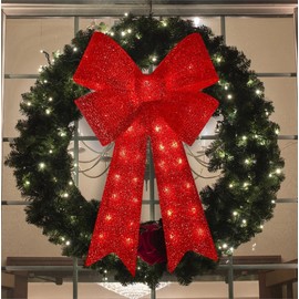 Christmas 32'' 72LED Christmas Glitter Red Bow,Tree Topper Decorative Bows for Indoor Outdoor Decorations，Wreath Decoration