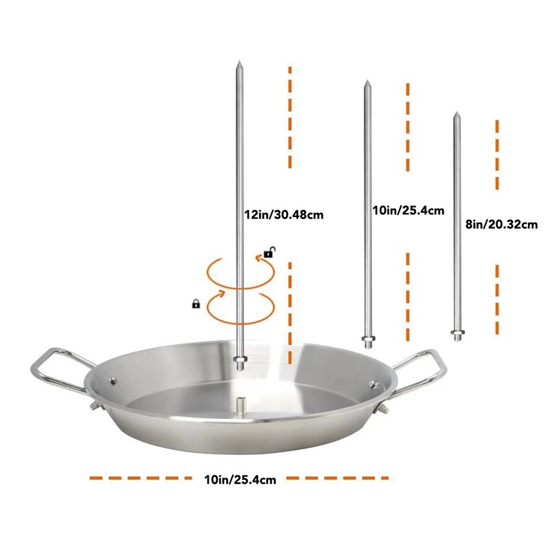 Vertical Skewer Screw Grill Pan Stainless Steel Removable Brazilian Vertical
