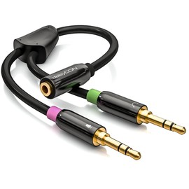 deleyCON Headset PC Laptop Adapter - Audio Jack Y Adapter Cable Stereo - 1x 3.5 mm Jack Socket to 2 x 3.5 mm Jack Plug - Smartphone Headset to PC or Laptop