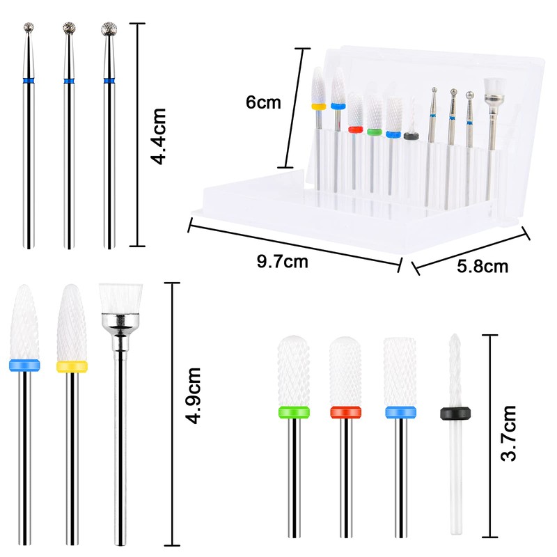 URAQT Ceramic Nail Drill Bits Sets, 10 pcs Electric Nail