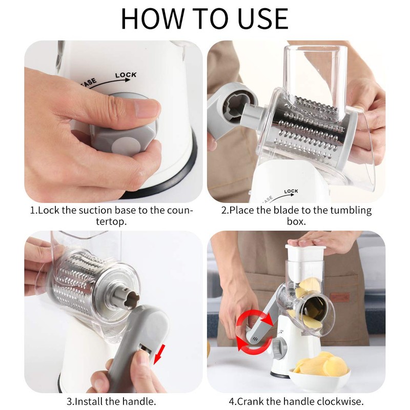 Cambom Rotary Cheese Grater Hand Crank Cheese Shredder for Fresh