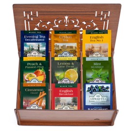 Ahmad Tea Bags Sampler Assortment in Wooden Gift Box Organizer Variety Pack (60 Count) 30 Flavors of Tea