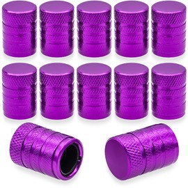 MEAJOO 12PCS Anodized Aluminum Tire Valve Stem Caps, Dustproof, Airtight Seal, Light-Weight, Universal Tire Valve Stem Covers for Cars, SUV, Trucks, Bikes, Motorcycles, Bicycles(Purple)