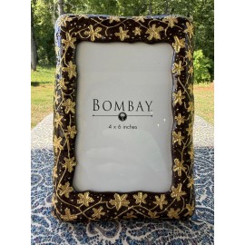 Bombay Company Enameled Gold And Burgundy Picture Photo Frame 4x6” Photo New