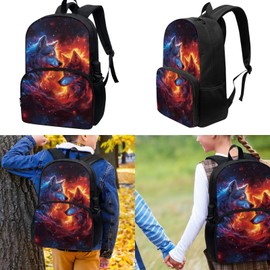 Luarisgur Wolf Backpacks for School Boys with Lunch Box Pencil Case Water Bottle Holder with Strap 4 Pcs Kids School Bag Set Cool 17 inch Travel Hiking Backpack for Primary Elementary Middle School