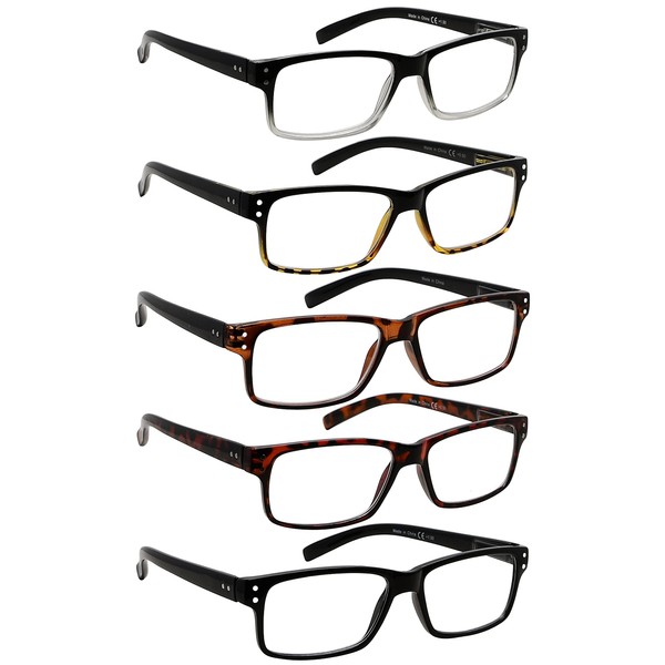 BLUELESS Reading Glasses 5-Pack Readers Spring Hinge Glasses for Men