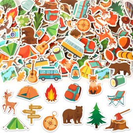 JULBEAR 300 Pieces Travel Camping Foam Stickers Bulk Self-Adhesive Cartoon Camping Stickers for Arts Crafts Travel Camping Party Favors Activity Reward Scrapbooks DIY Supplies