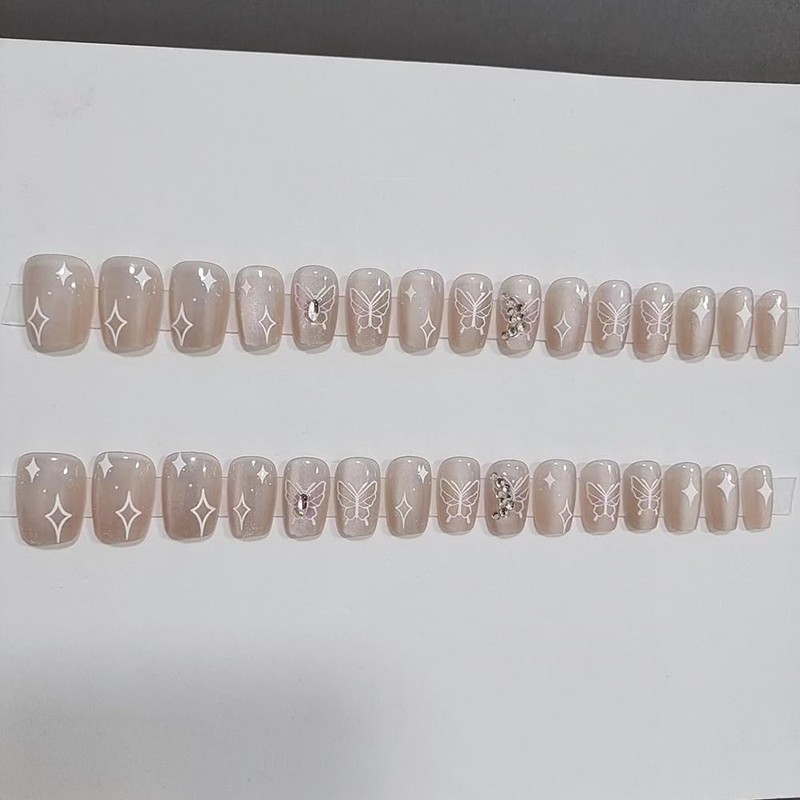 Nail Tip, Long, 24 Pieces, Nail Tip, Glitter Stone, Cute