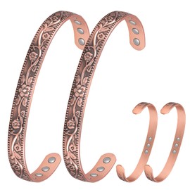 Jecanori 2Pcs Copper Magnetic Bracelet for Women Men,Vintage Flower Copper Bracelet 99.9% Solid Copper Bangles with Magnets Wristband with Gift Box for Valentine's Day Gifts