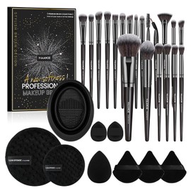 MAANGE Brochas de Maquillaje 30 Pcs Set de Herramientas Maquillaje con Caja de Regalo, Multifuncional Set de Brochas Maquillaje Kabuki Sintético Sombra de Ojos Polvo Base de Maquillaje (Negro, 30 Piece Set)