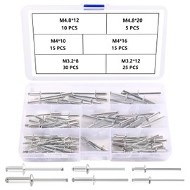 YIXISI 100 PCS 6 Sizes M3.2 / M4 / M4.8 Dome Blind Rivet Kit, Metal Rivets Pull Pop Rivets, Aluminium Pop Rivets Large Flange, for Fixing Component Construction Fasteners Furniture