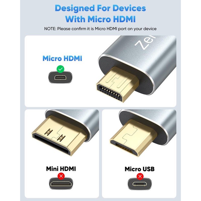 ZeniKon 4K Micro HDMI to Micro HDMI Cable 6FT, Braided