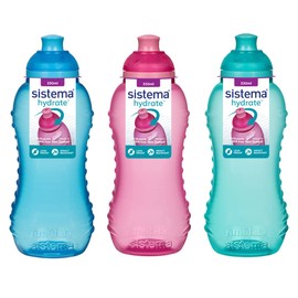 3 Sistema 330ml Twist n Sip Drink Bottles, Blue, Pink, Purple