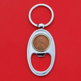 US 1945 Lincoln Small Cent BU Uncirculated Coin Gold Silver Two Tone Key Chain Ring Bottle Opener NEW - Lucky Penny
