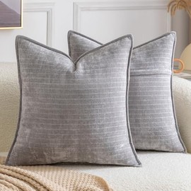 Madizz Juego de 2 Fundas de Cojín Decorativas con Rayas Vintage Bohemia de Color sólido con Textura Ideales para sofá Dormitorio y Sala de Estar Gris 