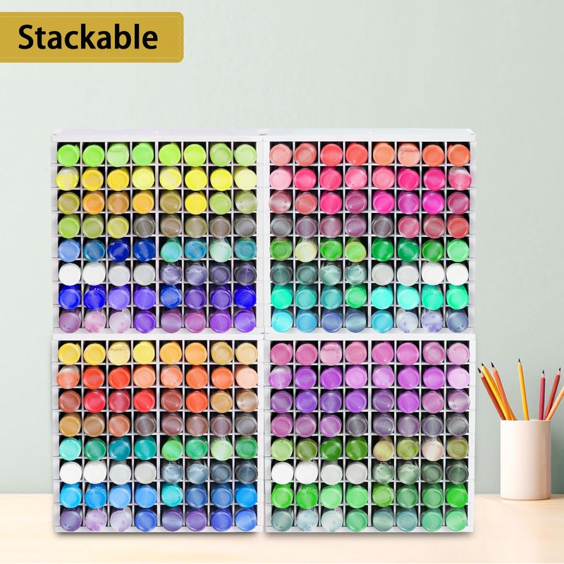 Krafetto 2 Pack 64 Grids Paint Organizer Storage Rack, Wall-mountable