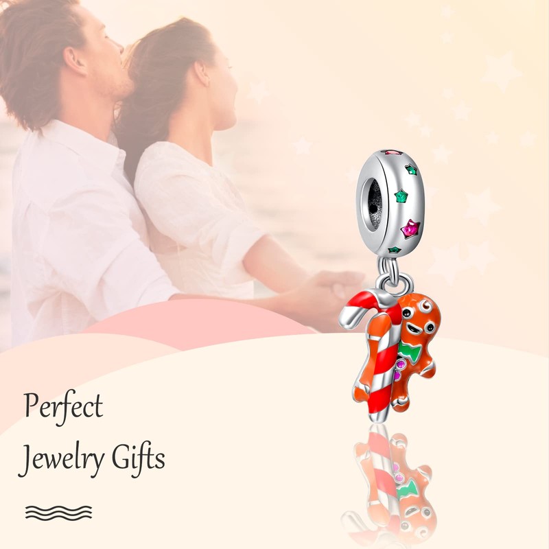 Annmors 925 Sterling Silver Sparkling Candy Cane Dangle Charm Beads