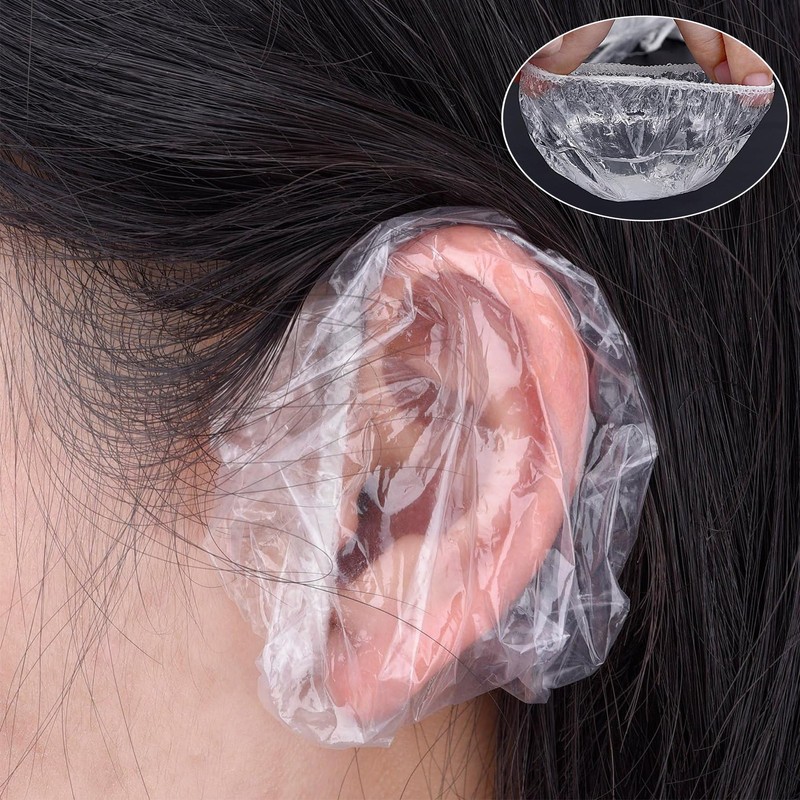 100 Pieces Disposable Ear Covers for Shower Waterproof Clear Plastic