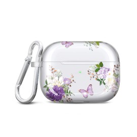 JIAXIUFEN for Airpods Pro 2nd Generation Case Cover Gold Glitter Flower Design Protective TPU Skin for Women Girl with Keychain Compatible with AirPods Pro 2019/Pro 2 Gen 2022, Purple Butterfly