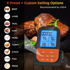 Barbecue Thermometer, Wireless Meat Thermometer, Wireless Roasting Thermometer, Digital, Magnetic with Timer, LCD Display, 2 Probe Wireless, Core Temperature Thermometer, Steak Oven, Garden, BBQ, Camping, Grill Accessories