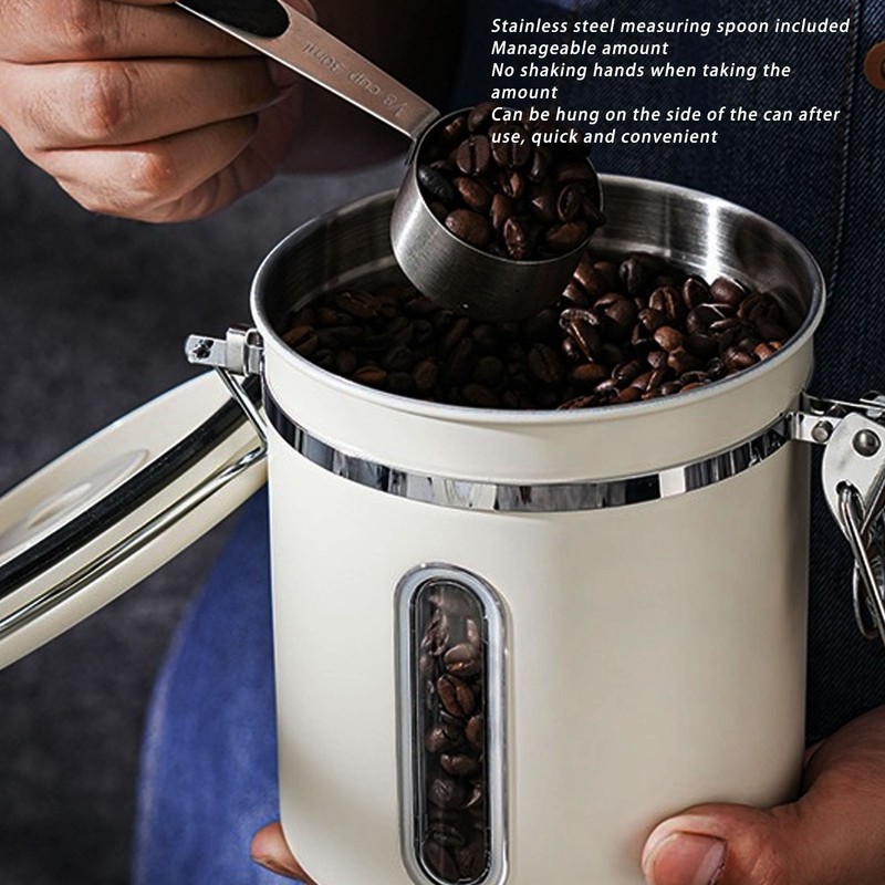 Coffee Canister 1800ml 304 Stainless Steel Window Design One Way