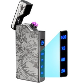 LcFun Electric Lighter, USB Rechargeable Lighter, Dual Arc Plasma Lighter, Windproof Flameless Lighter, Electronic Lighter with LED Battery Indication Gifts for Men Boyfriend Husband (Dragon Gold)