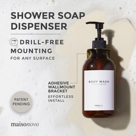 MaisoNovo Shampoo and Conditioner Dispenser - Shower Soap Dispenser Wall Mounted - 16.9 fl oz Set of 2 Amber Plastic Bottles Black Pump - 2 Chamber No Drill