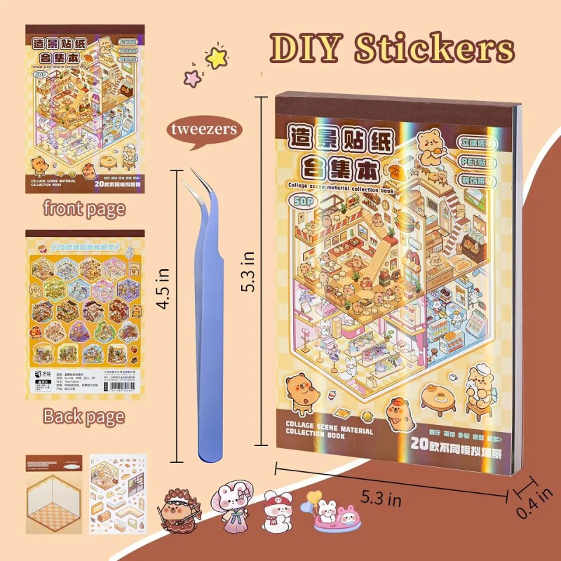 20 Hojas Diy Escena De Pegatinas Con Pinzas, 3d Calcomanías