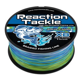 Reaction Tackle Braided Fishing Line - 8 Strand Aqua Camo 80LB 500yd
