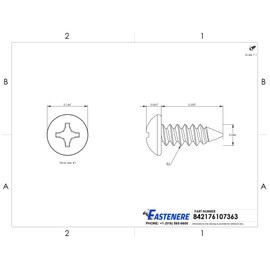 #2 x 1/4" Pan Head Sheet Metal Screws, Stainless Steel 18-8, Full Thread, Bright Finish, Self-Tapping, Quantity 1000 by Fastenere