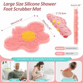GEENOA New Silicone Shower Foot Scrubber Mat, Large Wall-Mounted Back Scrubber Back Washer with Long Bristles & Powerful Suction Cups, Easy to Clean Exfoliate and Massage Without Bending(Pink)