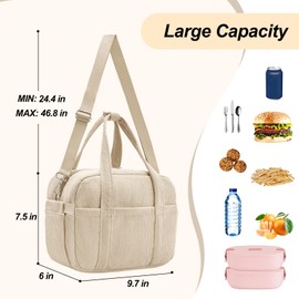 honitty Lunch Box for Women,Insulated Lunch Bag with Shoulder Strap Handle Strap,Cute Corduroy Cooler Bags for Work,Picnic