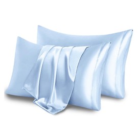 2PCS Satin Pillowcase for Hair and Skin, 40x 80cm Satin Silk Pillowcase Baby Blue Pillow Cases, Silky Pillow Cases with Envelope Closure (Baby Blue)