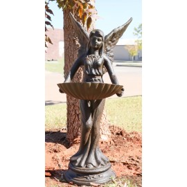 Ebros Gift Rustic Cast Iron Gabriel Angel Holding Shell Garden Bird Feeder Bath 15.5"H