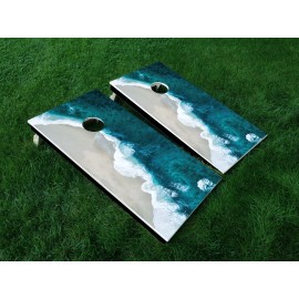 Unbranded Beach Shoreline Waves Cornhole Board Decals Wraps Skins 24.25" x 48.25" - with lamination