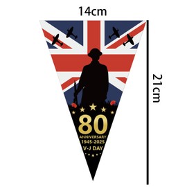 2 Pcs VJ Day 80th Anniversary Bunting, VJ-Day 80th Anniversary Decorations, Union Jack Flags Total 40Pcs Flag-14 x 21 cm, 20 Pcs One String