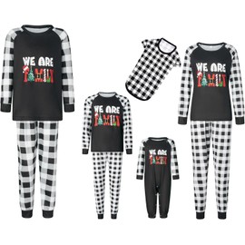 Kubsid Size S Dog Christmas Pajamas for Family Matching Sets Xmas Pjs Cotton Sleepwear Holiday Printed Top for Adult Kids Baby Dog Black White Plaid