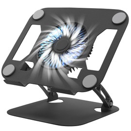 SHUWEI Laptop Cooling Stand with 3 Speed Fan, Adjustable Height & Angle, Carbon Steel Framework, Ultra-Quiet & Super Sturdy for up to 16”Laptop - Black