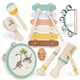Lehoo Castle Kids Musical Instruments, Wooden Baby Toddler Musical Instruments, Montessori Musical Toys for 1-3 Year Old, Baby Maracas Xylophone Tambourine Percussion Instruments Set 18M+