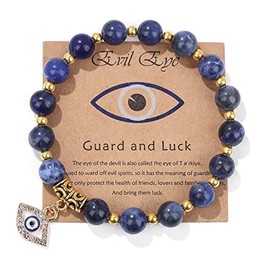 Pingyongchang Pink Evil Eye Bracelets for Women Inspirational Bracelets for Friends Lovers Families Mal De Ojo Protection Bracelet Natural Stone Beads Bracelet-Blue Sodalite