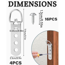KGDUYC Pack of 4 Picture Hangers for Heavy Pictures, D-Ring Picture Hangers for Canvas or Pictures with Screws, Hanger with Folding Eyelet, Hooks Canvas Pictures Eyelets Frame Eyelets