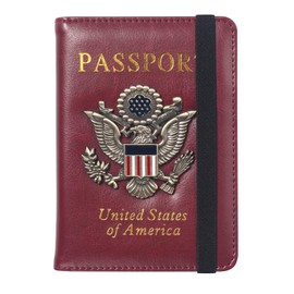 FACATH Passport Holder for Men, Rfid Blocking Passport Wallet Card Slots, Passport Cover for Women with Metal 3D Metal Badge, Travel Wallet Travel Accessories Document Organizer (Wine Red)