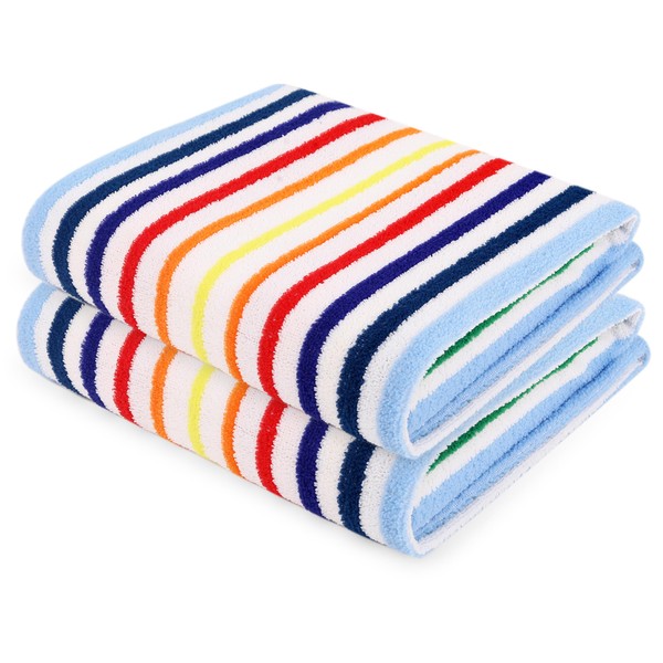 Scarlet Larkspur Kids Pack Of 2 (62X132 CM) Microfiber Beach Towel Multicolor Multi Stripe/Swimming/Ultra Soft And Lightweight/Quick Dry/The Perfect Choice For Any Activity