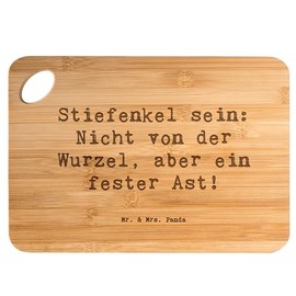 Mr. & Mrs. Panda Bamboo Chopping Board with German Text "Stiefenkel", Gift, Patchwork, Personal Memories, Wooden Chopping Board, Wooden Boards
