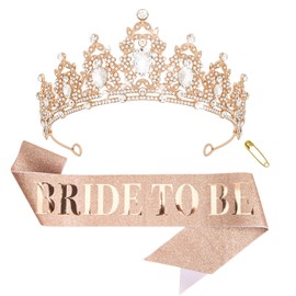 KEUKORZ Bride to be Girl Rose Gold Crown with Sash Bridal Girl
