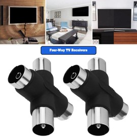YINETTECH 2PCS Antenna Distributor Four-Way TV Receiver 9.5mm Male to 9.5mm Female 35x39.9mm Coax Cable Distributor Splitter Black