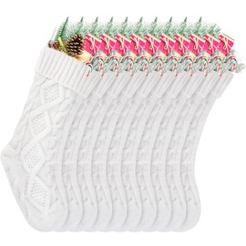 Kunyida Christmas Stockings Bulk, 18 Inch White Cable Knit Stockings for Xmas Holiday Decoration, 10 Pack