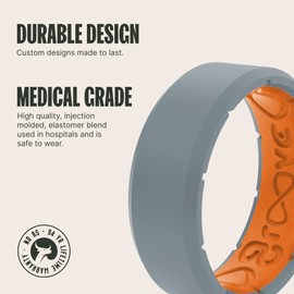 Groove Life Edge Storm Grey/Orange Silicone Ring - Breathable Rubber Wedding Rings for Men, Lifetime Coverage, Unique Design, Comfort Fit Ring - Size 12