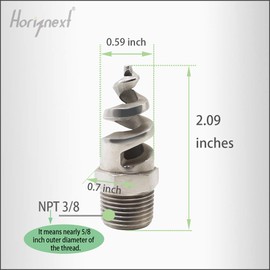 Horiznext NPT 3/8 aireador en espiral para césped, acero inoxidable 316, boquilla pulverizadora para jardín, eliminación de polvo, prueba de fuego, refrigeración de gas y líquido, (1 unidad)