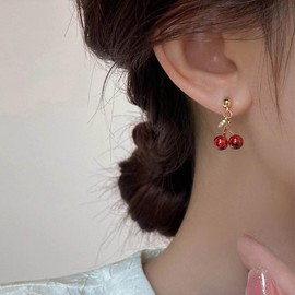 Allereya Vintage Crystal Ruby Cherry Drop Earrings Red Rhinestone Cherry Stud Earrings Gold Ruby Cherry Dangle Earrings Ruby Red Cherry Earrings Jewelry for Women and Girls